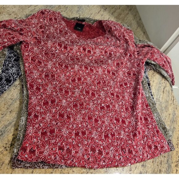 Lot of 4 j.t.b. Sz M Floral Stretch Evening Top Sparkle Holiday 3/4 Sleeve - Picture 16 of 16